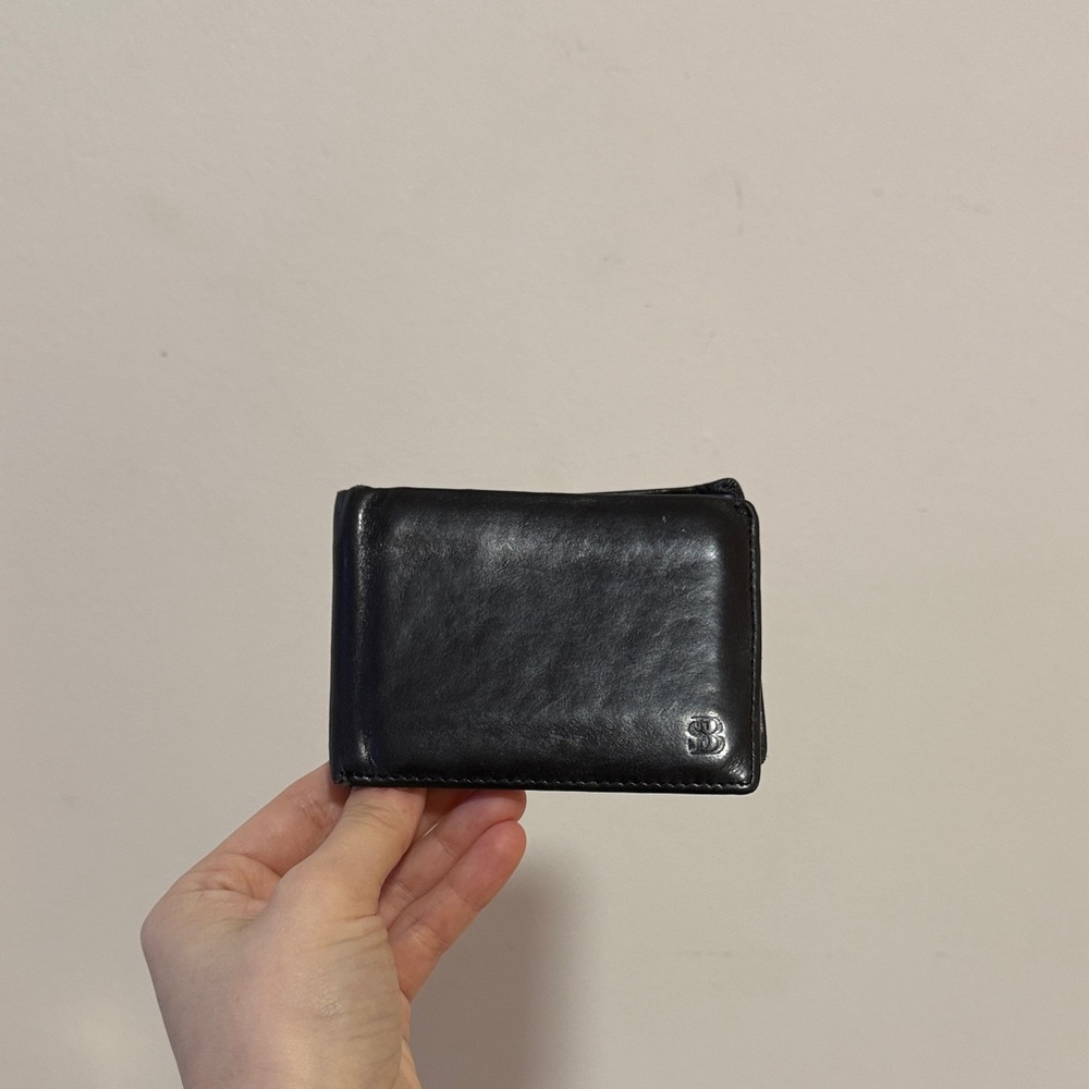 Elegant Black Leather Two Fold Wallet